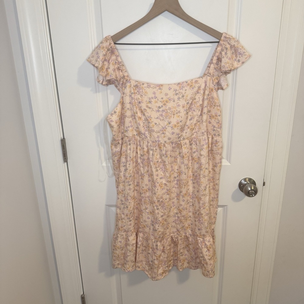 Arizona Women's Peach Floral Mini Dress Size XXL Cottagecore‎ Coquette BOHO Chic
